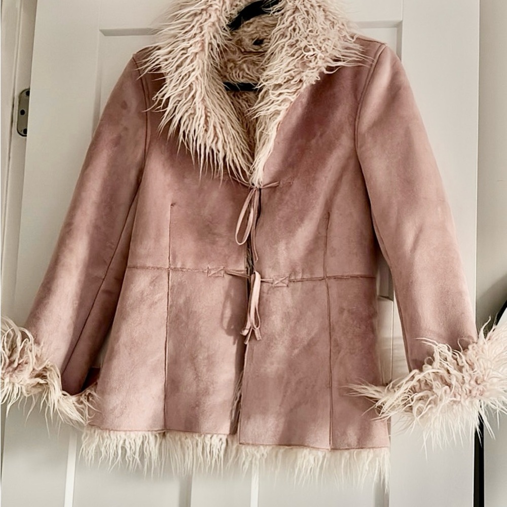 Brandon Thomas Blush Teddy Jacket with Faux Fur Trim